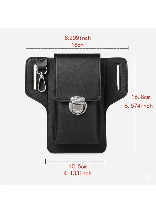My souq store:Men's Premium Leather Belt Bag - Compact Mobile Phone Holster with Belt Loop and Metal Clasp - Black. - Image 4